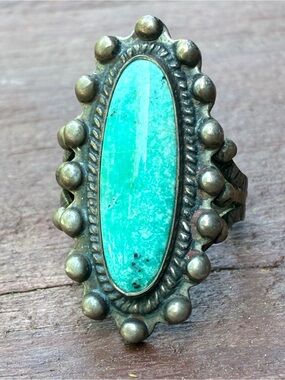 Oval Turquoise Statement Ring in Silver-Tone Setting